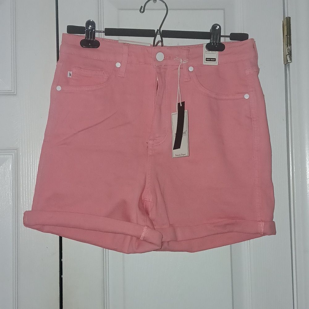 Judy Blue Pink High Waist tummy control Denim Shorts Sz L NWT